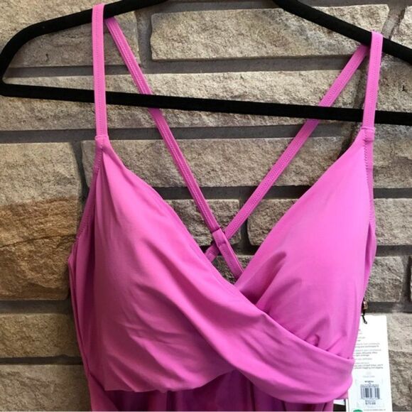 CALIA Women's Tie Front One Piece Swimsuit Pink Geranium Purple 14 NWT Barbie - Picture 3 of 10